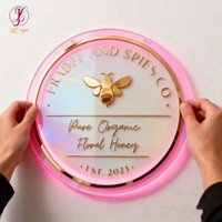 Autocollant mural en lettres 3D en or de luxe haut de gamme, signalétique personnalisée, logo en acrylique givré rond rétroéclairé, panneau lumineux LED rose pour entreprise
