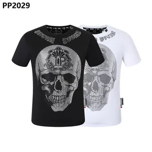 Haute qualité été respirant coton mode crâne fer perceuse haut PLEIN hommes col rond T-shirt