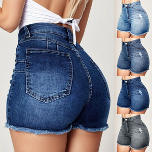 Short en jean Sexy femmes déchiré taille haute jean court avec poches frangé extensible été rétro Jean Shorts Streetwear - Product Image 2