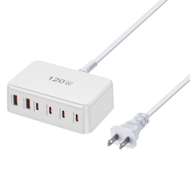 120W GaN Desktop Charger 6-Port 4C2A USB C PD Fast Charging Station Multi-Port USB Charging Adapter for Laptop Mobile Phone