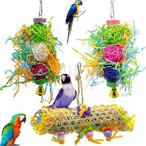 Rattan mit Papier Papageien käfig Bird Toy Hanging Toys Vogel Barsch Perlen Glocken Hanging Toys