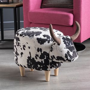 Cow-Shaped Ottoman Black White Modern Accent Stool Pouf Home Decor <b>Footrest</b> - Product Image 2