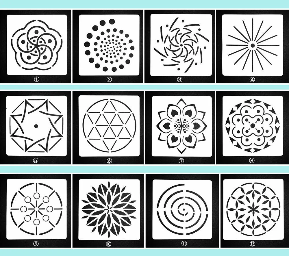 12 Cái/Bộ New Bán Buôn Nhựa/PET Mandala Rock Stencil Vẽ Template Thước Stencils Cho Hội Đồng Quản Trị Sơn DIY Album Decor