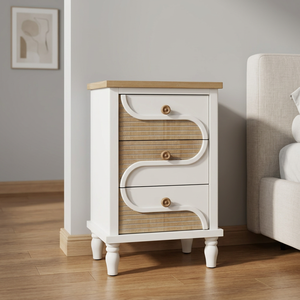 Modern Farmhouse Style Small White <b>Wooden</b> Handmade Durable 3 Drawer Storage <b>Chest</b> Cabinet Nightstand for Bedroom and Hotel Use - Product Image 2