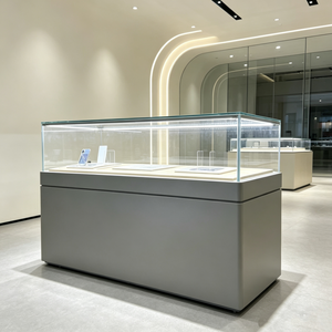Vitrine simple grise pour téléphones portables avec éclairage LED pour produits numériques, comptoir d'expérience personnalisé - Product Image 1