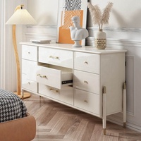 Commode élégante et moderne blanche avec tiroirs, armoire de rangement multifonctionnelle écologique personnalisée, poignées dorées, finition ultra brillante