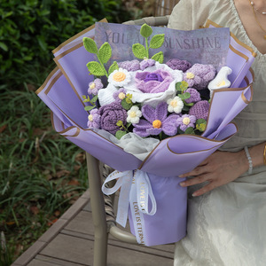Bouquet di Fiori all'Uncinetto, Rose Rosa Lavorate a Maglia, Fiori Artigianali Ecologici per Natale, Laurea, <span class=keywords><strong>Festa</strong></span> <span class=keywords><strong>della</strong></span> <span class=keywords><strong>Mamma</strong></span>, San Valentino - Product Image 4