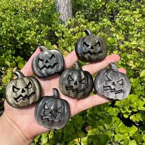 งานแกะสลักหัวผีฟักทองจากหินออบซิเดียนสีดำธรรมชาติ ทำด้วยมือ ของตกแต่งฮาโลวีน ตุ๊กตาคริสตัลสำหรับตกแต่งบ้านและเป็นของขวัญ - Product Image 4