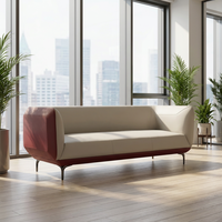Canapé trois places en cuir véritable, design simple et droit, panneau extérieur bicolore, pour hôtel et bureau professionnel