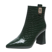 Nouvelles Chaussures Femme Tendance Mi-hautes Européennes et Américaines à Fermeture Éclair, Pointues, Coréennes, Tissées, Couleur Unie