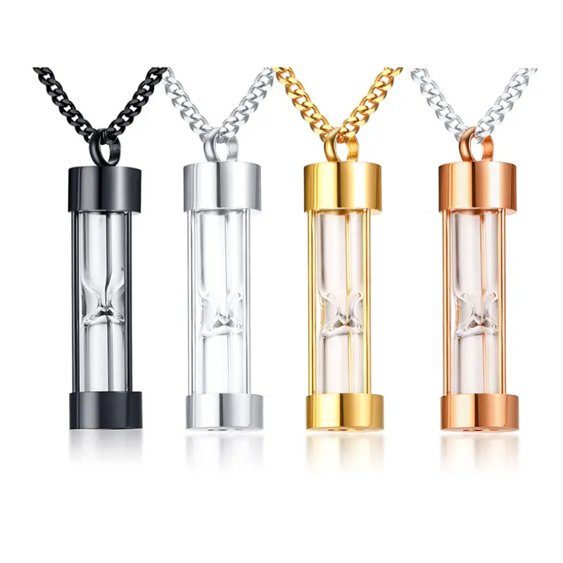 Disponible en acier inoxydable verre sablier urnes peut ouvrir pendentif collier bouteille de parfum hommes et femmes du même collier de sable