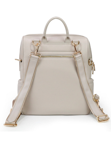 Sac à dos pour femme en cuir PU crème doux de style minimaliste français avec quincaillerie dorée et plusieurs poches pour le campus, les trajets quotidiens et les voyages - Product Image 2