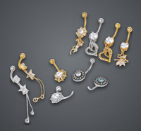 Vente en gros de piercings de nombril en acier chirurgical doré avec zircon, plusieurs modèles, bijoux de corps