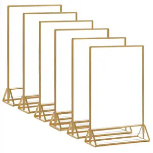 Soportes de acrílico para marcos dorados, soporte de exhibición de menú, mesa de boda con números, 4x6