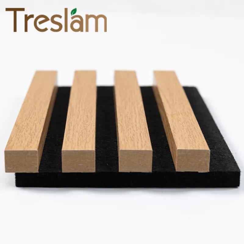 Panel dinding kayu akustik desain Modern MDF Slat kayu kedap suara untuk penggunaan kamar tidur rumah tangga dan komersial