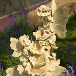 Decorative Fairy Garden Water <strong>Fountain</strong> with <strong>Cherub</strong> and Flower Basin Outdoor Resin Sculpture for Backyard Patio and Garden Decor - Product Image 5
