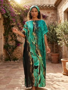 Kaftan <strong>Dress</strong> and Scarf Lightweight Satin Beach Cover <strong>up</strong> Oversized Vacation Robe for <strong>Women</strong> - Product Image 4