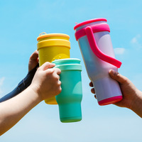 Logo personnalisé bouteille d'eau en acier inoxydable à double paroi de 14oz avec poignée étanche gobelet de voyage avec couvercle de tasse de voiture pour étudiants enfants