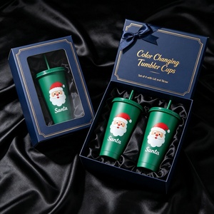 Bouteille d'eau à changement de couleur avec couvercle et paille, sans BPA, en plastique PP, gobelet réutilisable, logo personnalisé, <span class=keywords><strong>tasse</strong></span> froide pour fête, café glacé - Product Image 2