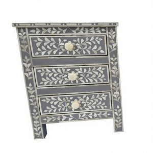 Table de chevet écologique en os incrusté, motif floral, faite à la main, polie, en provenance d'Inde, table de chevet en résine incrustée, artisanat en résine - Product Image 1