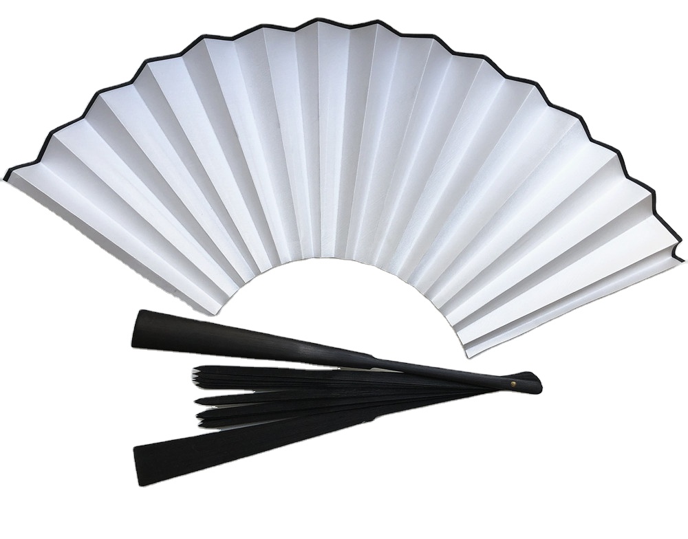 Sublimation blanks folded polyester bamboo fans Bamboo Fabric Folding Hand Fan clacking folding hand fan