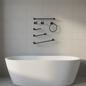 Juego de Toallero de Pared de 6 Piezas de Acero Inoxidable Negro, Accesorio de Baño Minimalista - Product Image 2