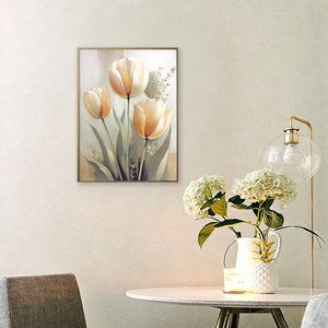 Dipinto su Tela <span class=keywords><strong>di</strong></span> <span class=keywords><strong>Tulipani</strong></span> in Morbido Beige Crema, Stile Vintage a Olio, Arte Floreale da Parete per Casa Minimalista - Product Image 4