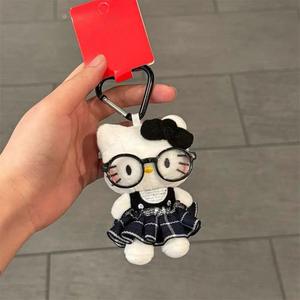 Sac à dos Hello Kitty en peluche avec pendentif, sac à lunettes mignon avec jupe à carreaux, poupée en tissu brodée pour filles, fonction de réconfort pour poupée - Product Image 3