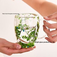 YIDOKA 2026 Produk Terlaris Cangkir Kopi Kaca Dinding Ganda Warna Solid Gagang Bunga Kering Aman untuk Microwave dan Mesin Cuci Piring Tahan Panas