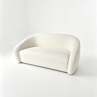 Canapé 2 places moderne en velours blanc crème, avec accoudoirs arrondis intégrés, rembourré, pour salon