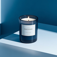 Pots à bougie vides en verre à fond rond bleu givré de grande capacité de 8oz 10oz 12oz avec couvercles en bambou Récipients à bougies pour cadeaux de mariage