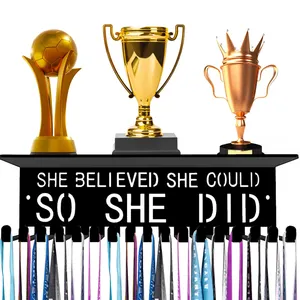 Custom Medal Hanger DisplayTrophy Shelf Never Give Up Medal Holder Metal Awards Rack