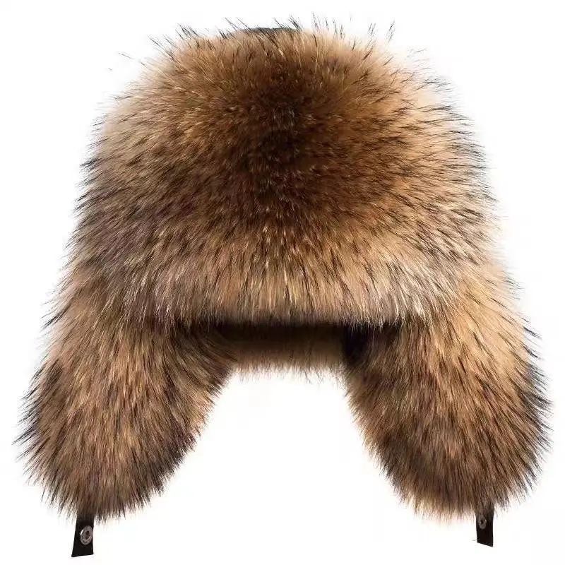 High quality wholesale Russia female style warm hats real raccoon fur hat