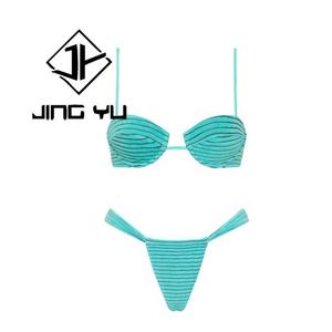 Conjunto de Bikini de Dos Piezas de Terciopelo Vintage de Alta Calidad con Logotipo Personalizado para Mujer, Diseño de Tiras con Textura - Product Image 6