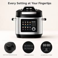 Cuisinière électrique multifonction 24-en-1, 6L, avec fonction de cuisson lente, panneau tactile, 3 niveaux de pression, minuterie de retard de 24h