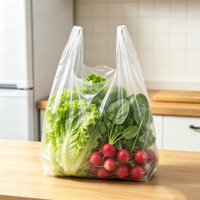 Sac de courses en plastique PE transparent avec logo personnalisé, taille sur mesure, soufflet latéral, qualité alimentaire, pour t-shirts