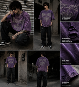 Camiseta Vintage Lavada y Desgastada con Bordado para Hombre, Estilo Urbano Oversize, Algodón Pesado, Logotipo Personalizado OEM ODM, Camiseta de Moda - Product Image 3
