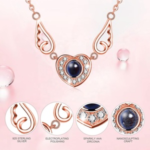 Oro rosa alas de Ángel corazón memoria <span class=keywords><strong>te</strong></span> amo en 100 idiomas collar - Product Image 5
