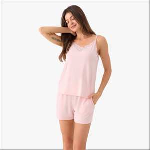 Conjunto de Pijamas para Mujer, Ropa de Dormir Informal Ajustada, Camisola de Encaje y Pantalones Cortos, Conjunto de Lencería para Mujer - Product Image 1