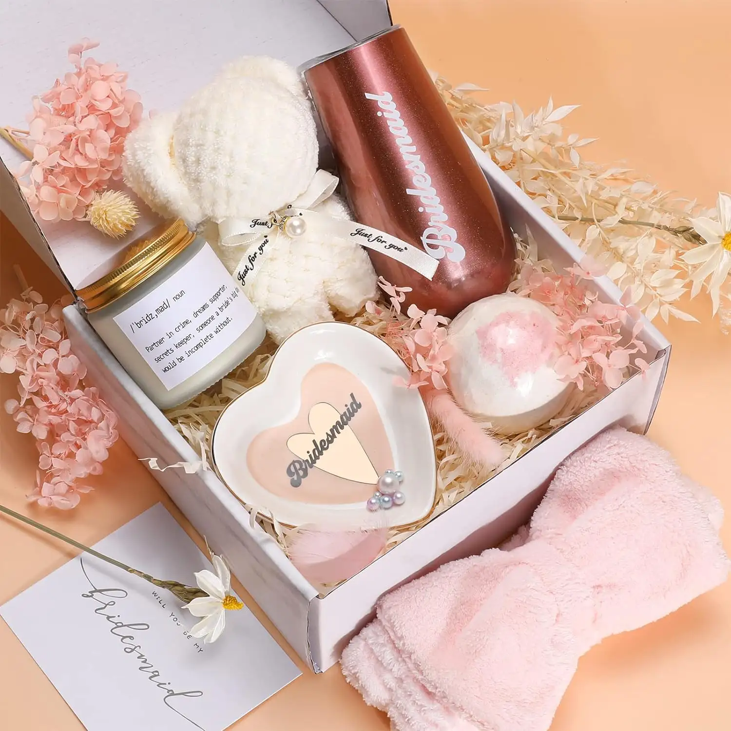 Produits innovants 2023 Cadeaux de proposition de demoiselle d'honneur pour le jour du mariage avec bougies de gobelet à vin de demoiselle d'honneur Coffret cadeau de fête de mariage