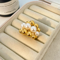 Bague exagérée en acier titane perle multicouche perle joyas de acero inoxidable al por mayor vintage incrustation perle