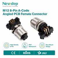 Connecteur M12 à angle droit pour PCB, 8 pôles, code A, 60V/2A, prise de panneau à soudure, contacts en cuivre plaqué or, borne industrielle