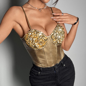 Mono de satén con lentejuelas para mujer, sexy, sin espalda, con aros de acero y diseño de espina de pescado, a la moda - Product Image 5