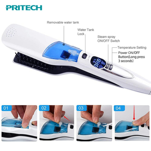 PRITECH Temperature Control Steam Hair Straightener <strong>Brush</strong> With Hang up Loop 2-in-1 Moisture Mist <strong>Ceramic</strong> High Tech <strong>Hot</strong> Comb - Product Image 4