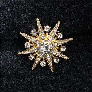 Spilla con fiocco di neve in lega di colore moda spilla con strass a otto stelle