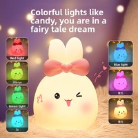 Lampe de chevet en silicone en forme de lapin, anti-stress à pression, avec télécommande et fonction batterie, idéale comme cadeau, vente en gros
