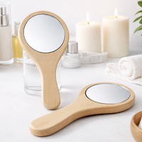 Miroir de poche LED en bambou personnalisé en usine avec logo gravé Bronze métallique Miroir cosmétique rond portable
