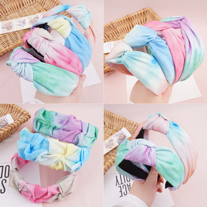 Bandeau croisé à nœud tie-dye dégradé pour femme, élastique et décontracté, avec nœud décoratif, en tissu multicolore - Product Image 1