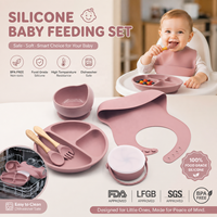 Ensemble de vaisselle pour bébé personnalisé OEM ODM, respectueux de l'environnement, assiettes et bols roses, bavoir, ensemble de vaisselle en silicone pour bébé, idéal pour un cadeau