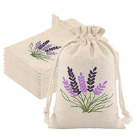Pochette à cordon en toile de coton personnalisable à imprimé floral lavande, sac naturel pour emballage cadeau, shopping, extérieur